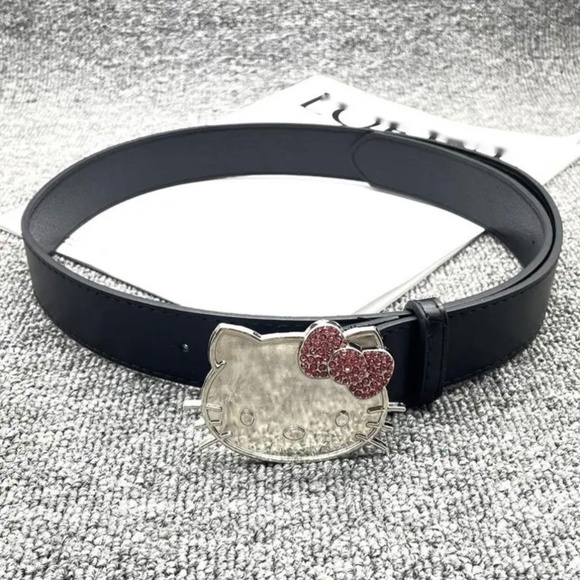 Black Sanrio Rhinestone Hello Kitty Leather Belt - Picture 1 of 4